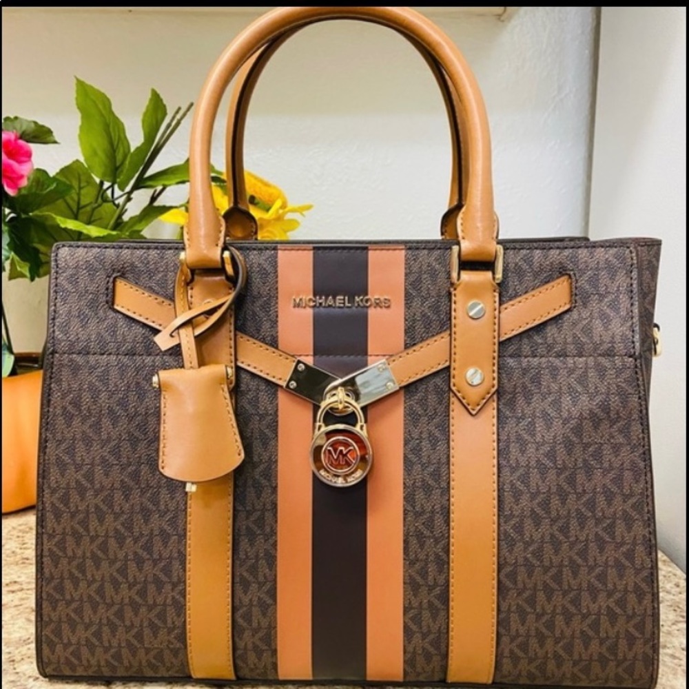 Michael KORS Nouveau Hamilton Stripe Large Satchel - Picture 4 of 10